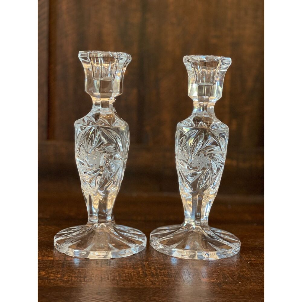 Vintage Cut Crystal Candlestick Holders 2 | Starburst Candle Holders